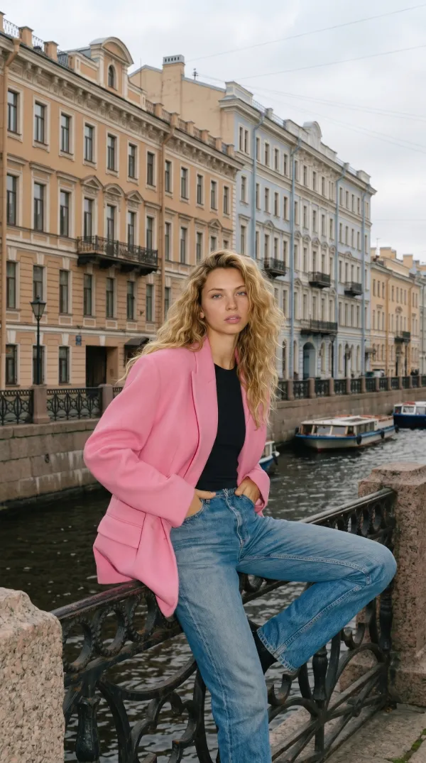 Пример каталожного фото одежды на модели в фирменном стиле бренда